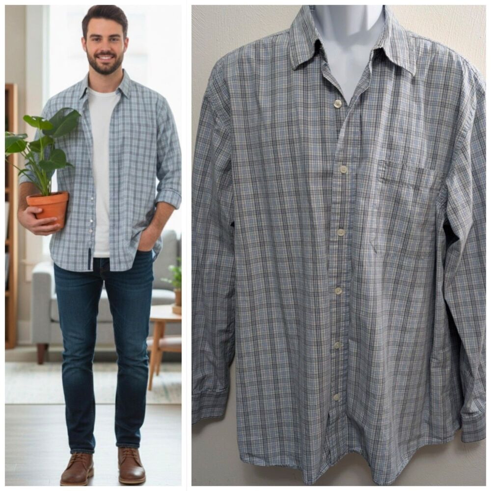 Eddie Bauer Mens XL Long Sleeve Button Down Front Pocket Classic Fit Blue Plaid